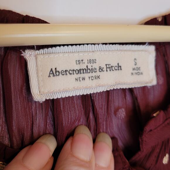 Abercrombie and Fitch maroon red gold polka dots sheer long sleeved top Size S - Picture 3 of 9